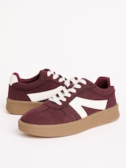Friends Like These Burgundy Red Standard Fit Lace-Up Retro Gumsole Sports Trainers - Image 2 of 5