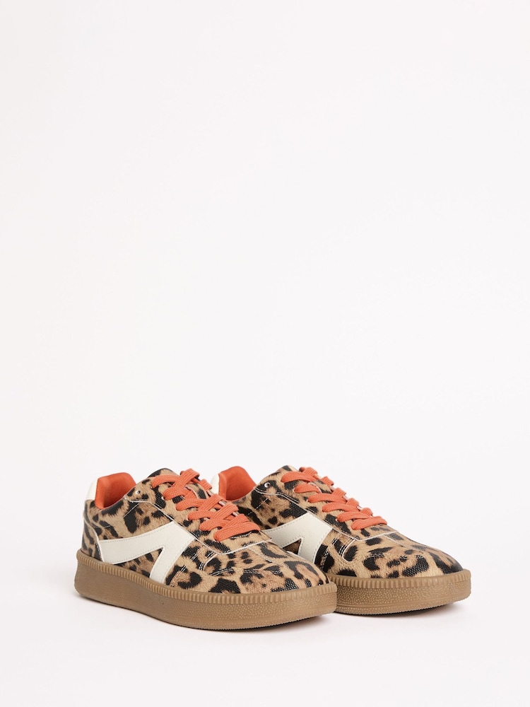Friends Like These Brown Leopard Print Standard Fit Lace-Up Retro Gumsole Sports Trainers - Image 1 of 5