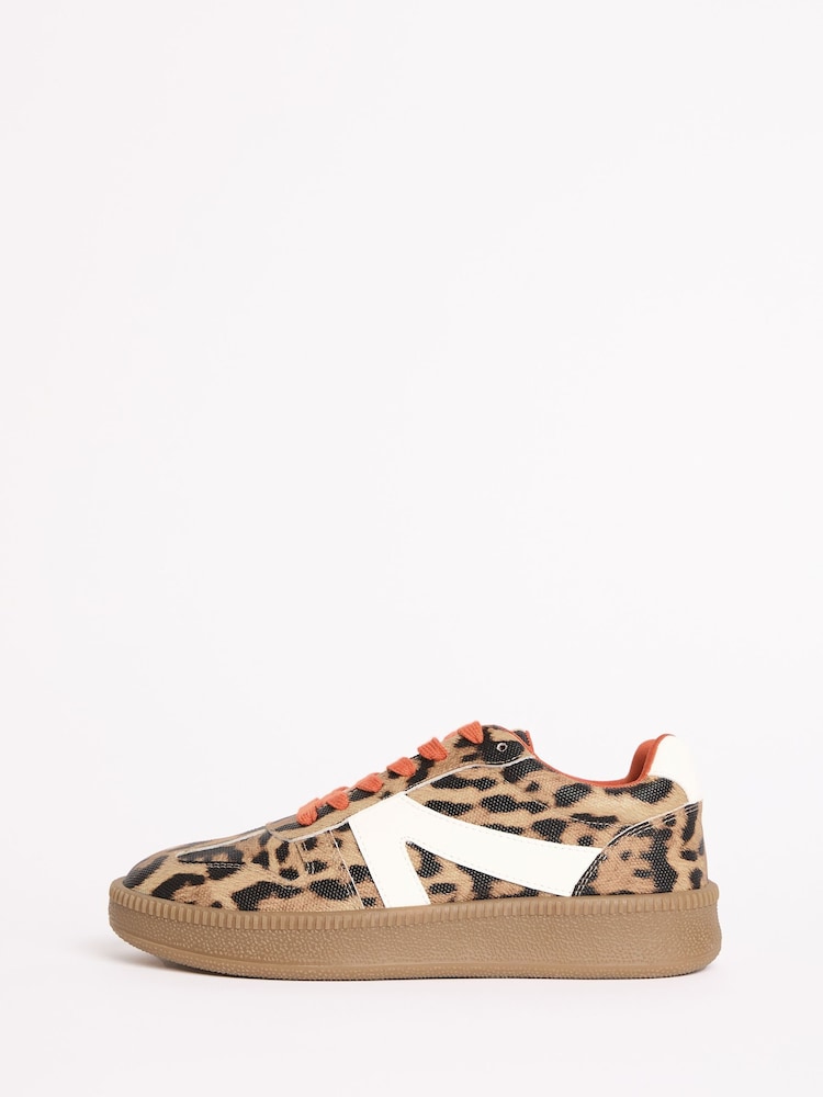 Friends Like These Brown Leopard Print Standard Fit Lace-Up Retro Gumsole Sports Trainers - Image 2 of 5