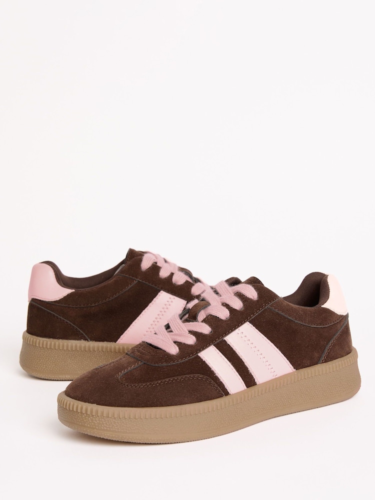 Friends Like These Chocolate Brown Standard Fit Lace-Up Retro Gumsole Sports Trainers - Image 1 of 5 Friends Like These Chocolate Brown Standard Fit Lace-Up Retro Gumsole Sports Trainers - Image 1 of 5