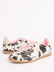Friends Like These Cow Print Slim Runner Lace-Up Retro Gumsole Sports Trainers - Image 2 of 5