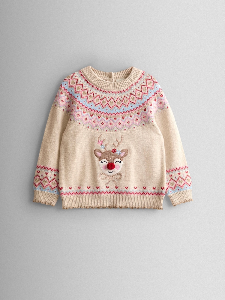 JoJo Maman Bébé Reindeer FairIsle Embroidered Jumper - صورة 1 من 3