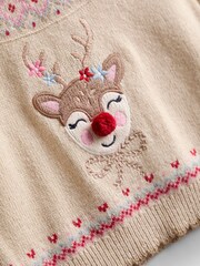 JoJo Maman Bébé Reindeer FairIsle Embroidered Jumper - صورة 2 من 3