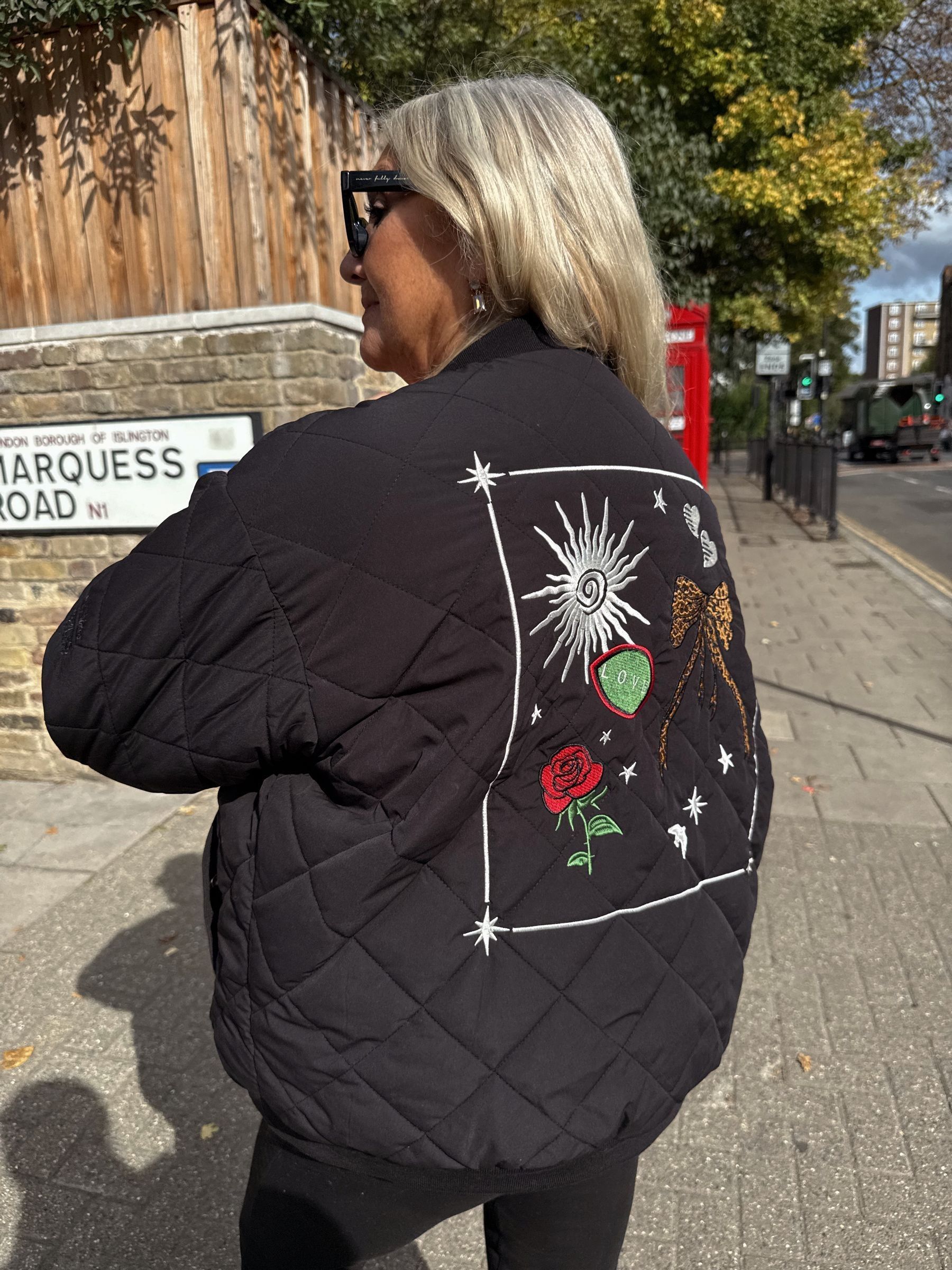 Buy Never Fully Dressed Black Embroidered Quilted Fur Lined Bomber
