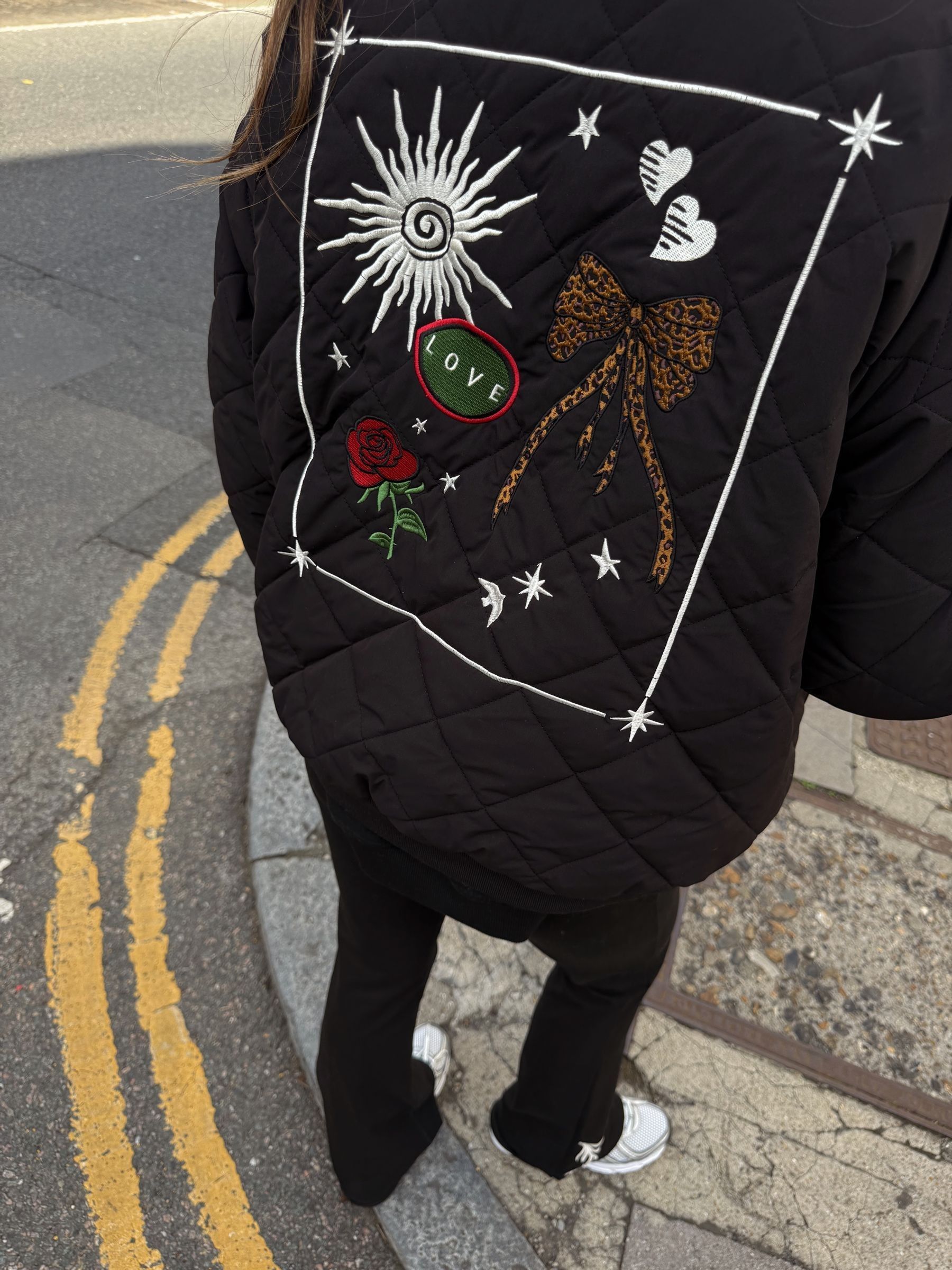 Buy Never Fully Dressed Black Embroidered Quilted Fur Lined Bomber