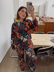 Never Fully Dressed Night Garden Patch Print Cotton Flare Leg Pyjamas Set - Image 3 of 4