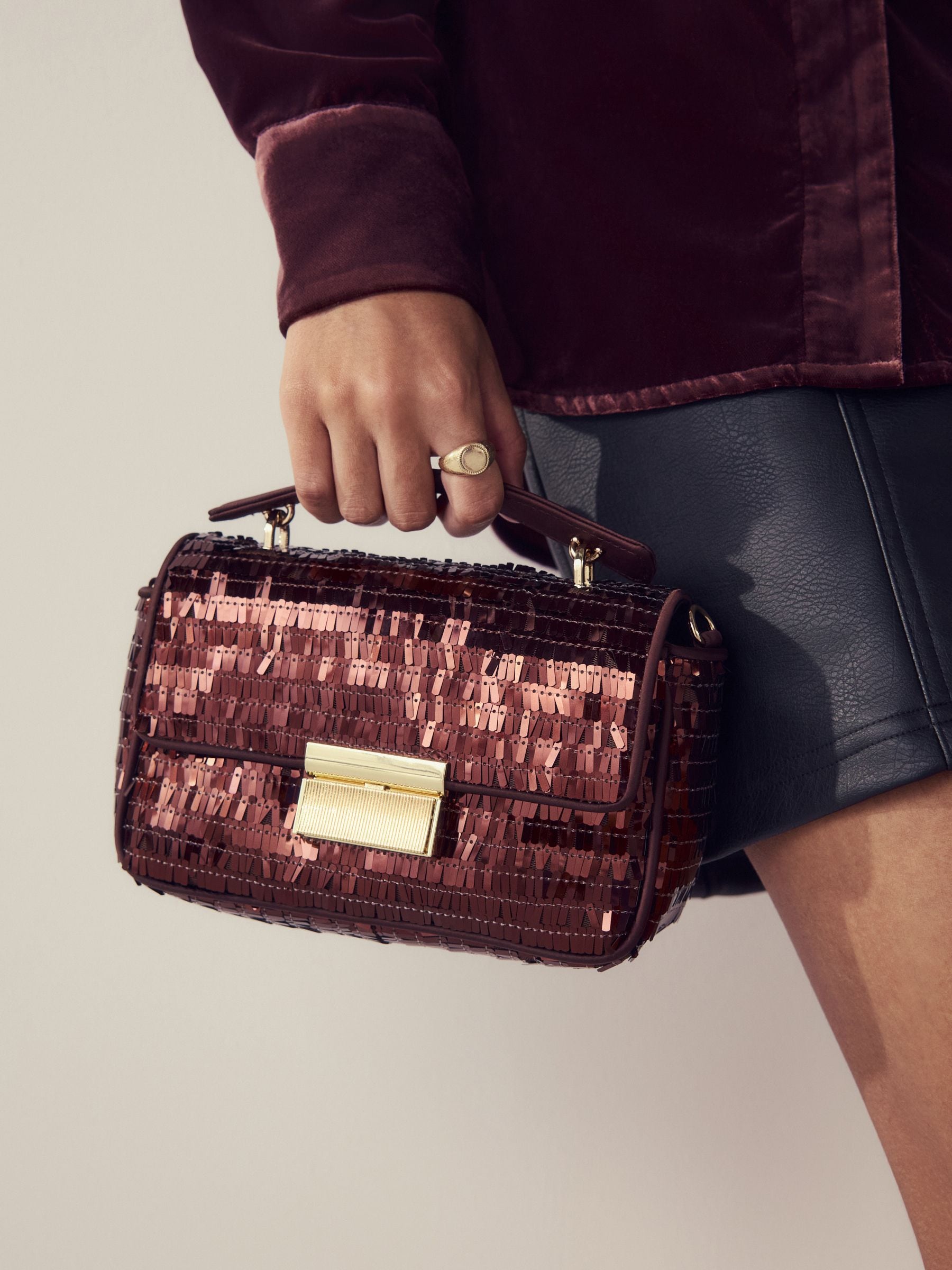 Buy Chocolate Brown Sequin Cross-Body Bag from Next USA