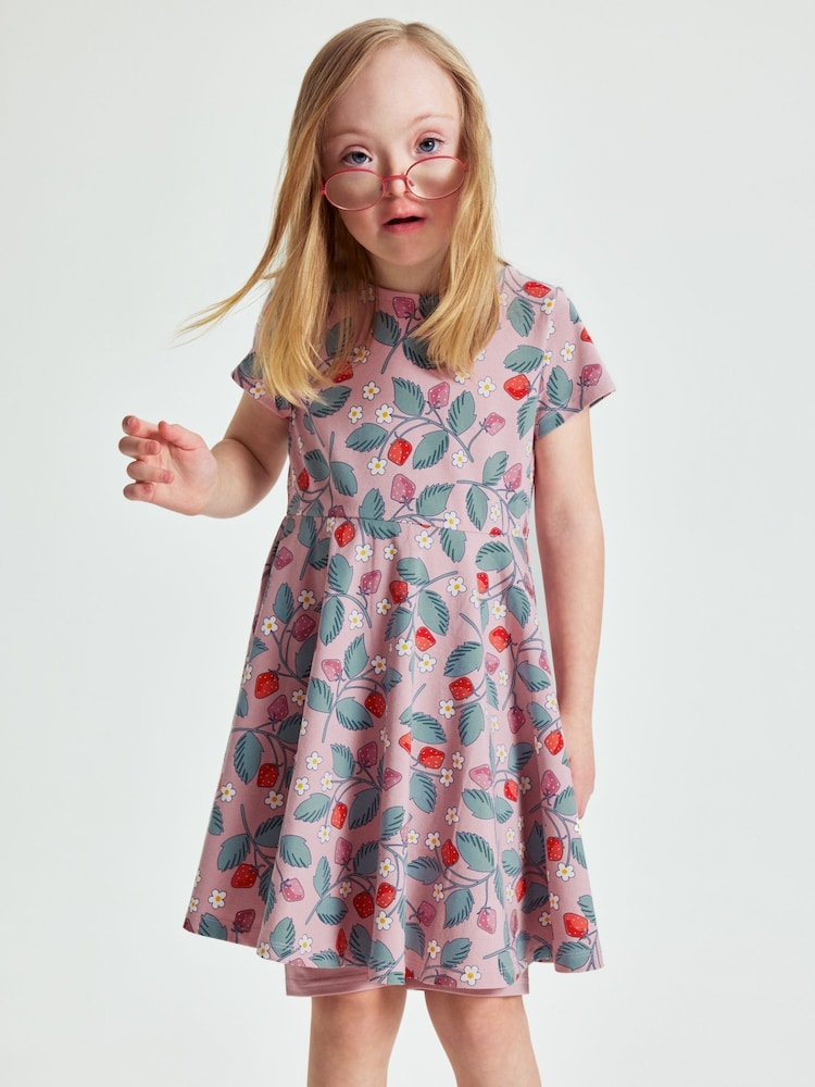 Polarn O Pyret Pink Strawberry Print Dress - Image 2 of 5