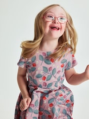 Polarn O Pyret Pink Strawberry Print Dress - Image 3 of 5