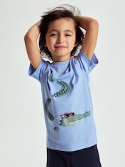 Polarn O Pyret Blue Crocodile Print 100% Organic Cotton T-Shirt - Image 1 of 6