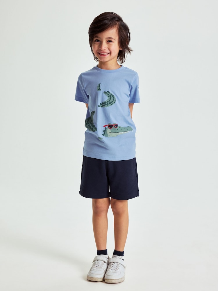 Polarn O Pyret Blue Crocodile Print 100% Organic Cotton T-Shirt - Image 2 of 6