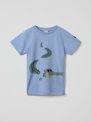 Polarn O Pyret Blue Crocodile Print 100% Organic Cotton T-Shirt - Image 3 of 6