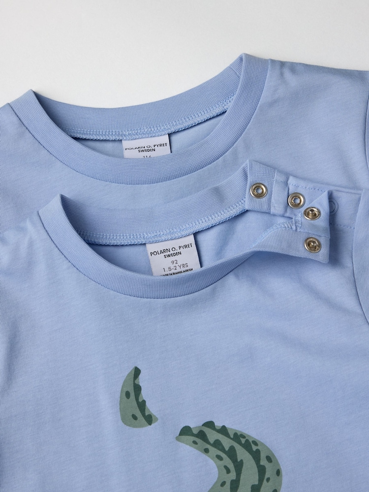 Polarn O Pyret Blue Crocodile Print 100% Organic Cotton T-Shirt - Image 5 of 6