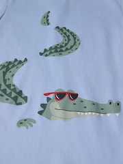 Polarn O Pyret Blue Crocodile Print 100% Organic Cotton T-Shirt - Image 6 of 6
