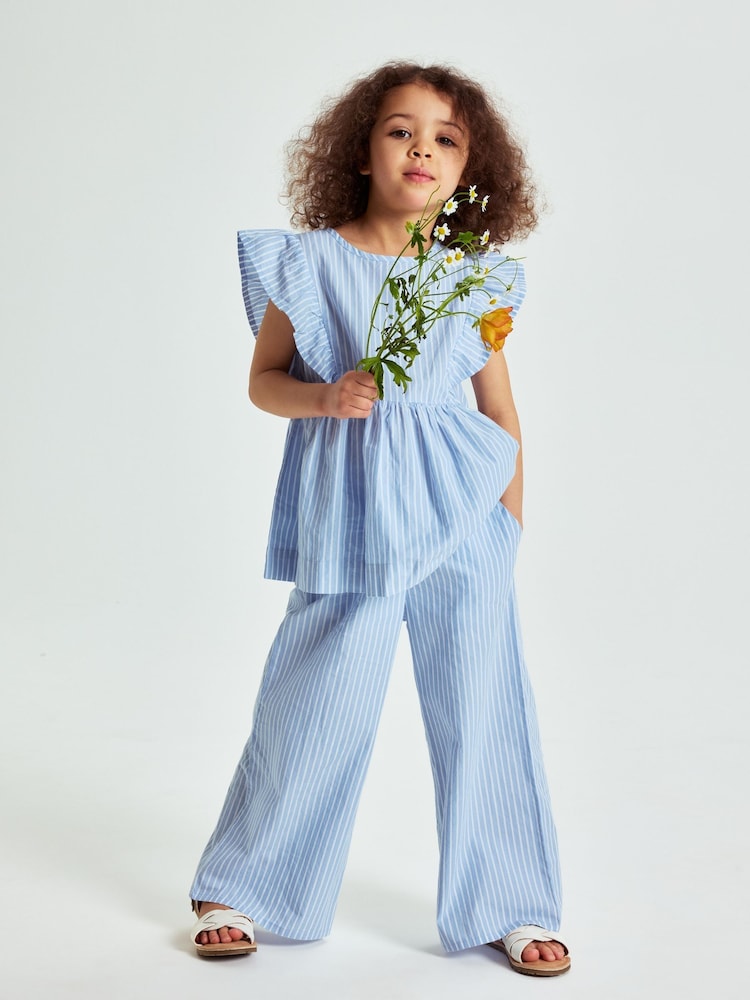 Polarn O Pyret 100% Organic Cotton Striped Wide Leg Trousers - Bild 1 von 3