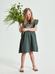 Polarn O. Pyret Green Embroidered Cotton Dress - Image 2 of 5
