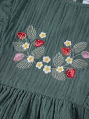 Polarn O. Pyret Green Embroidered Cotton Dress - Image 5 of 5