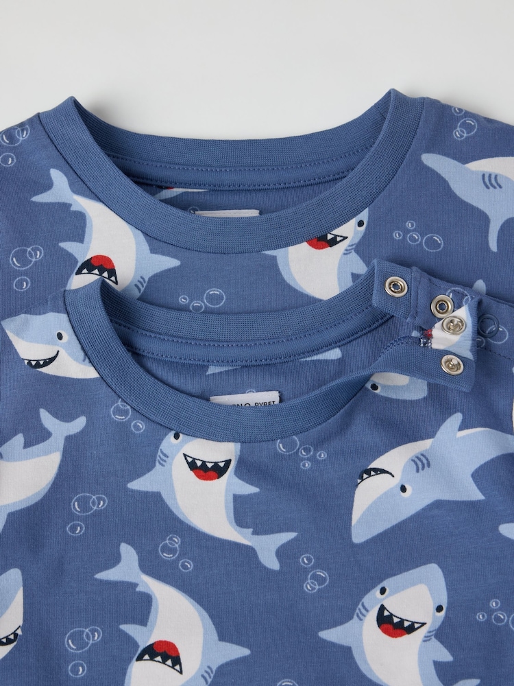 Polarn O. Pyret Blue Shark Print T-Shirt - Image 2 of 3 Polarn O. Pyret Blue Shark Print T-Shirt - Image 2 of 3