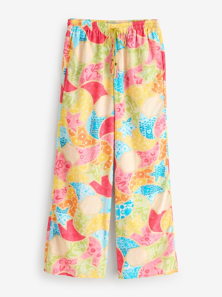 Never Fully Dressed Pink/Yellow Cotton Blend Beach Trousers - Image 5 of 5 Never Fully Dressed Pink/Yellow Cotton Blend Beach Trousers - Image 5 of 5