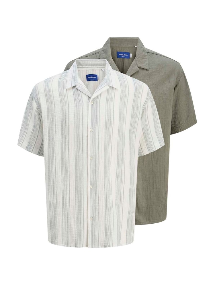 JACK & JONES Green Resort Collar 100% Cotton Shirts 2 Pack - Image 1 of 6