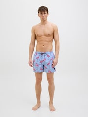 JACK & JONES Blue Flamingo Print Swim Shorts - Image 1 of 3