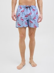 JACK & JONES Blue Flamingo Print Swim Shorts - Image 3 of 3