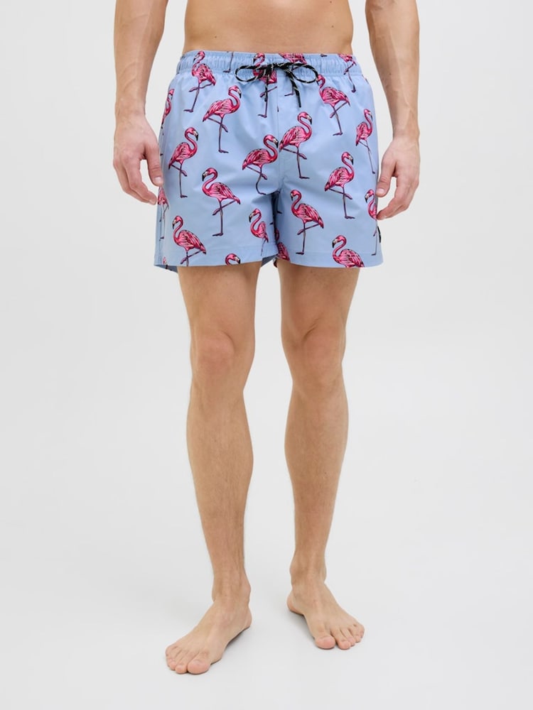 JACK & JONES Blue Flamingo Print Swim Shorts - Image 3 of 3
