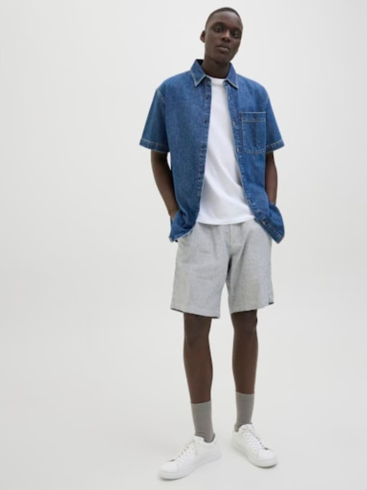 JACK & JONES Blue Linen Blend Chino Shorts - Image 1 of 5