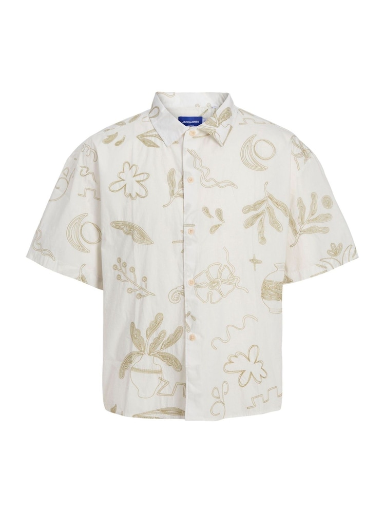 JACK & JONES White Oversized 100% Cotton Embroidered Shirt - Image 1 of 2