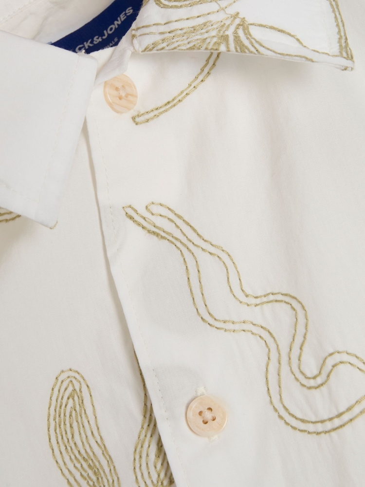 JACK & JONES White Oversized 100% Cotton Embroidered Shirt - Image 2 of 2