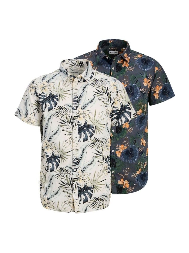 JACK & JONES White Floral Shirts 2 Pack - Image 1 of 3