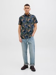 JACK & JONES Grey Hawaiian Resort Short Sleeve 100% Cotton Shirt - Image 3 of 6