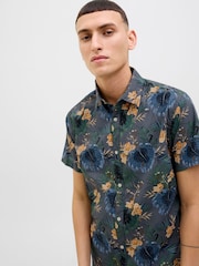 JACK & JONES Grey Hawaiian Resort Short Sleeve 100% Cotton Shirt - Image 4 of 6