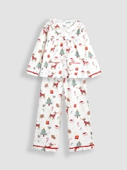 JoJo Maman Bébé Cream Christmas Printed Pretty Jersey Pyjamas - Image 1 of 7