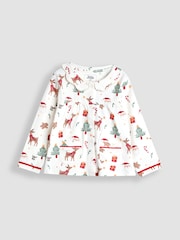 JoJo Maman Bébé Cream Christmas Printed Pretty Jersey Pyjamas - Image 2 of 7