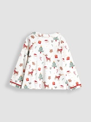 JoJo Maman Bébé Cream Christmas Printed Pretty Jersey Pyjamas - Image 3 of 7