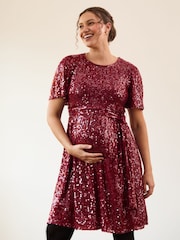 JoJo Maman Bébé Red Sequin Maternity Mini Dress - Image 1 of 10