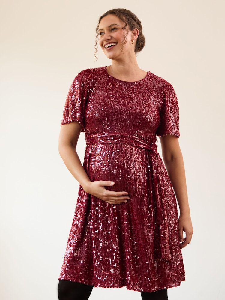 JoJo Maman Bébé Red Sequin Maternity Mini Dress - Image 1 of 10