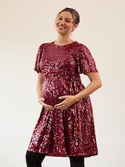 JoJo Maman Bébé Red Sequin Maternity Mini Dress - Image 2 of 10