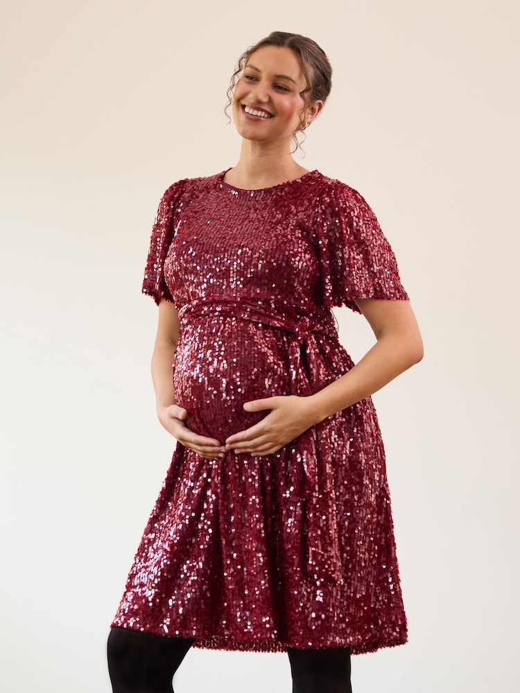 JoJo Maman Bébé Red Sequin Maternity Mini Dress - Image 2 of 10