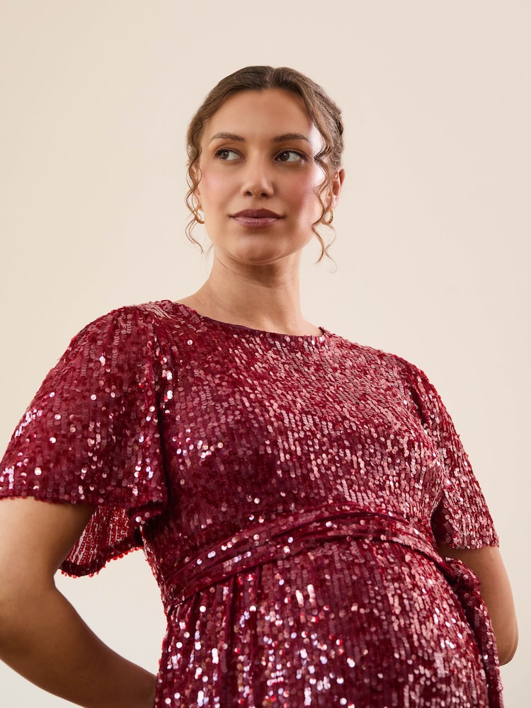 mini red maternity dress Womens JoJo Maman Bébé Red Sequin Maternity Mini Dress S (US 4-6)