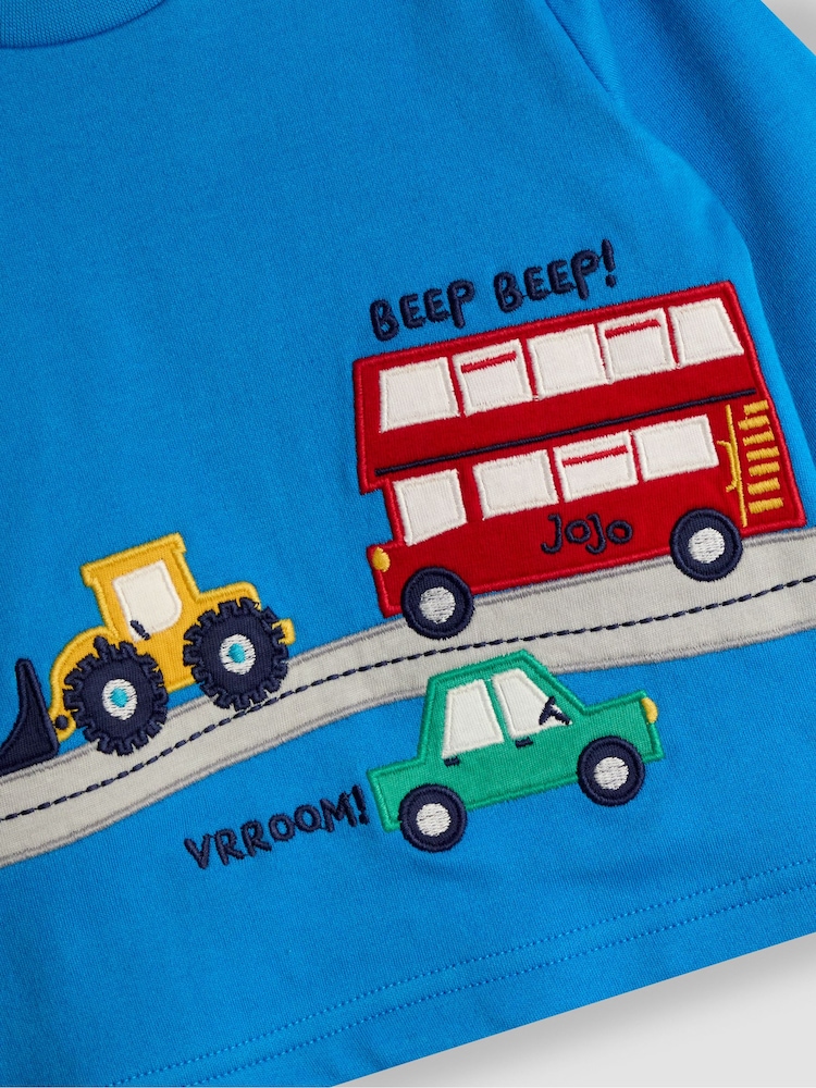 JoJo Maman Bébé Blue Transport Mix And Match 2 Pack Pyjamas - Image 10 of 10
