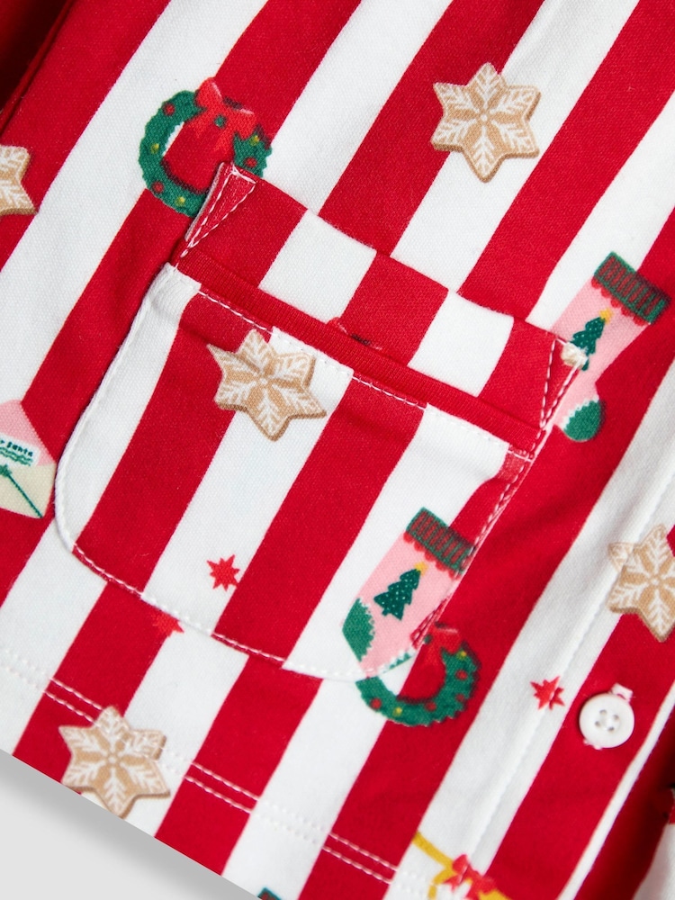 JoJo Maman Bébé Red Christmas Stripe Jersey Pretty Collar Pyjamas - Image 7 of 7 JoJo Maman Bébé Red Christmas Stripe Jersey Pretty Collar Pyjamas - Image 7 of 7