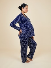 JoJo Maman Bébé Navy Spot Maternity Button Through Pyjama Set - Image 10 of 10