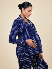 JoJo Maman Bébé Navy Spot Maternity Button Through Pyjama Set - Image 8 of 10