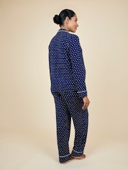 JoJo Maman Bébé Navy Spot Maternity Button Through Pyjama Set - Image 9 of 10