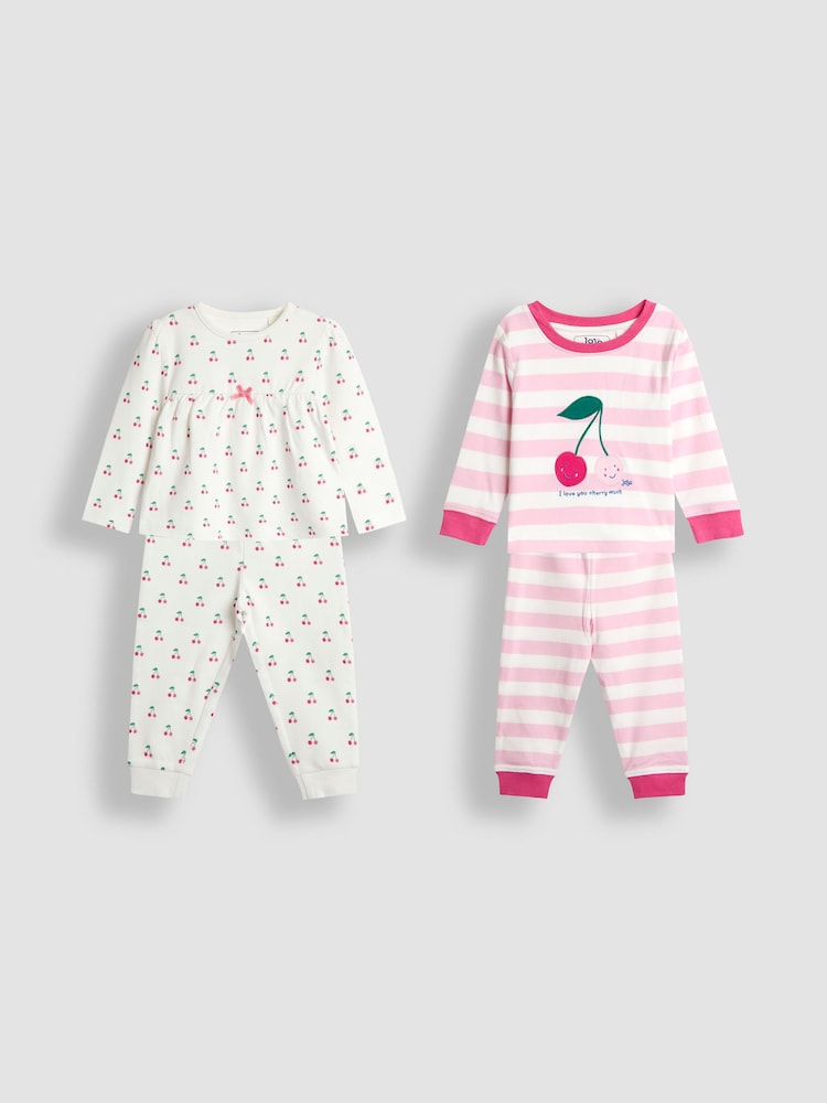 JoJo Maman Bébé Pink Cherry 2 Pack Jersey Pyjamas - Image 1 of 11