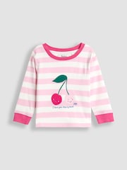 JoJo Maman Bébé Pink Cherry 2 Pack Jersey Pyjamas - Image 6 of 11