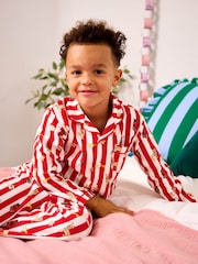 JoJo Maman Bébé Red Christmas Print Jersey Collar Pyjamas - Image 1 of 1