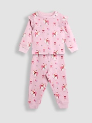 JoJo Maman Bébé Pink Christmas Unicorn Print Glow In The Dark Jersey Pyjamas - Image 2 of 7